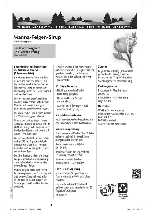 Schoenenberger Manna Fig Syrup 3X200ml. 