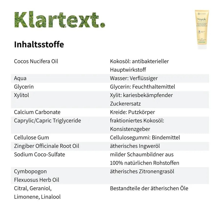 Niyok Zahncreme aus Kokosöl - Zitronengras & Ingwer Bio 75ml_2