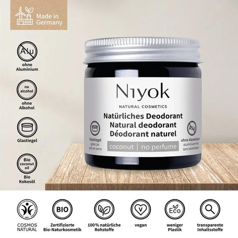 Niyok 2 in 1 anti-perspirant deodorant cream - coconut | without perfume organic 40ml