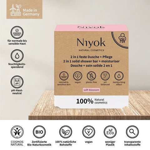 Niyok 2 in 1 solid shower + care - Soft blossom Bio 80g