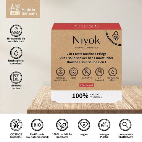 Niyok 2 in 1 solid shower + care - Intense red Bio 80g
