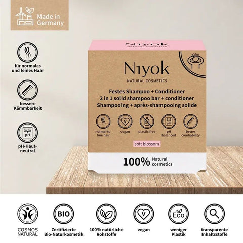 Niyok 2 in 1 festes Shampoo + Conditioner - Soft blossom Bio 80g