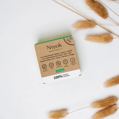 Niyok 3 in 1 feste Dusche | Körper + Haare + Gesicht - Early spring Bio 80g
