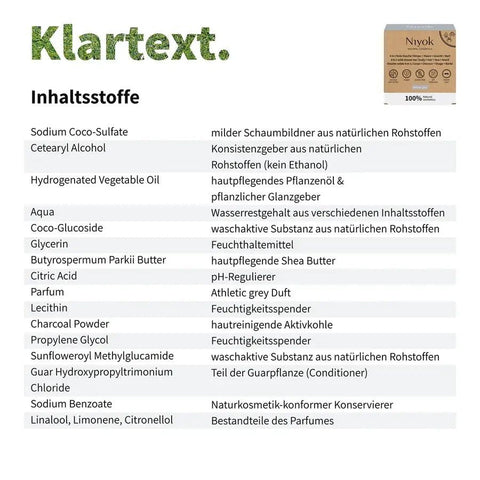Niyok 4-in-1 Feste Dusche Bio – Körper, Haare, Gesicht & Bart, 80g