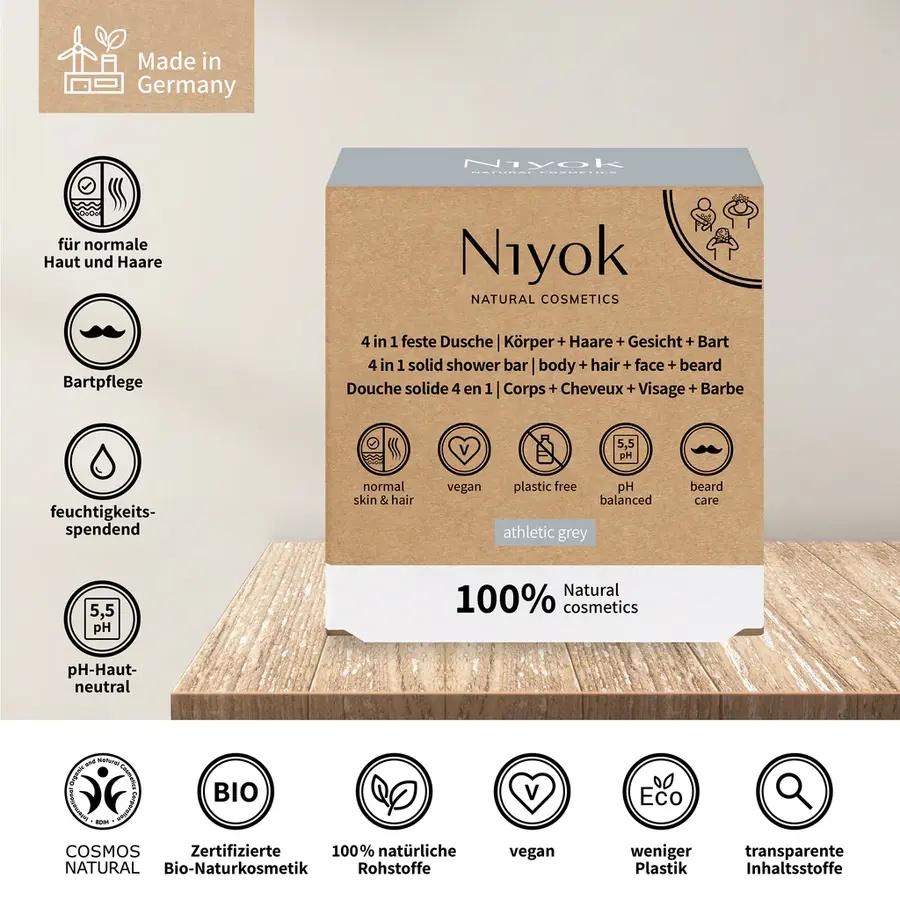 Niyok 4 in 1 feste Dusche | Körper + Haare + Gesicht + Bart - Athletic grey Bio 80g_2