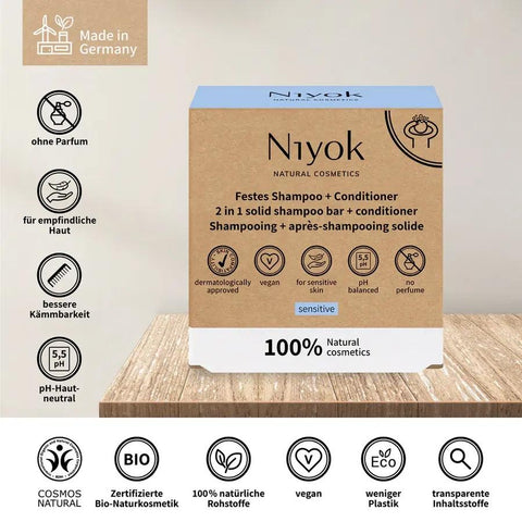 Niyok 2 in 1 festes Shampoo + Conditioner - Sensitiv Bio 80g