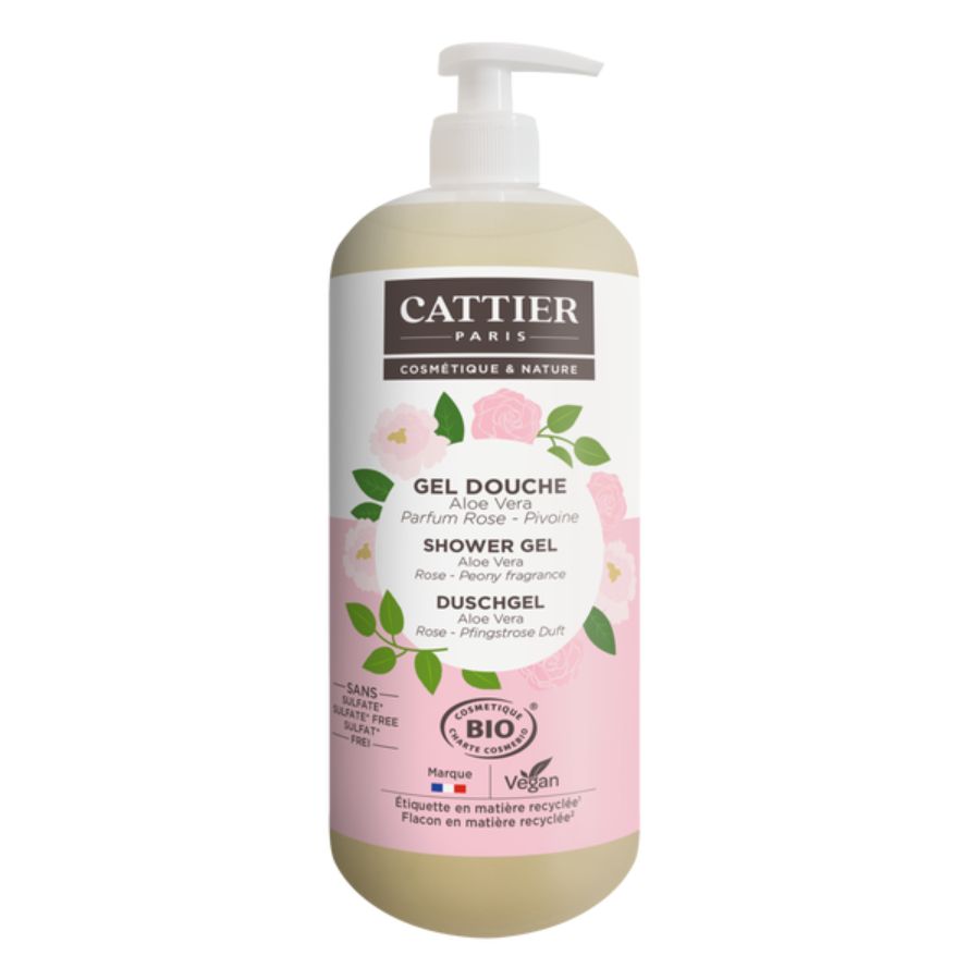 Cattier Duschgel Aloe Vera Rose-Pfingstrose Duft Bio 1L