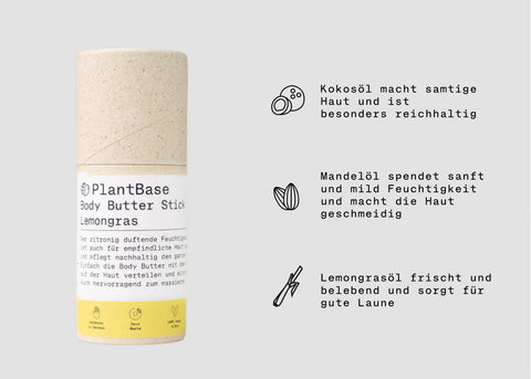 PlantBase Body Butter Stick Lemongrass Organic 40gr