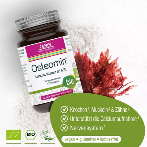 GSE Osteomin® (organic), calcium, vitamin D3 &amp; K2, 120 tablets of 700 mg each, 84g