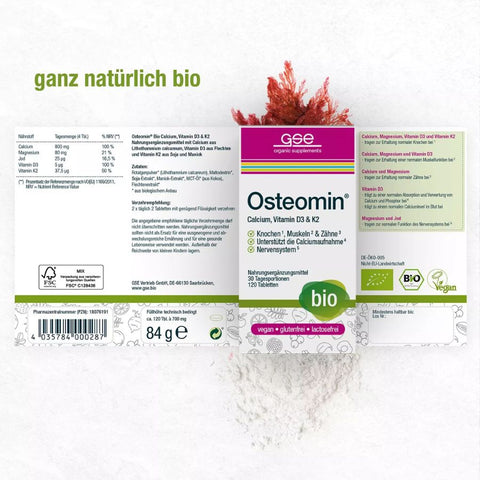 GSE Osteomin® (organic), calcium, vitamin D3 &amp; K2, 120 tablets of 700 mg each, 84g