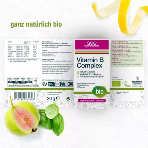 GSE Vitamin B Complex (organic), 60 tablets of 500mg each, 30g
