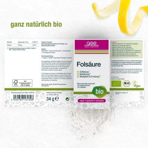 GSE Folic Acid Compact (Organic), 120 tablets of 280 mg each, 34g
