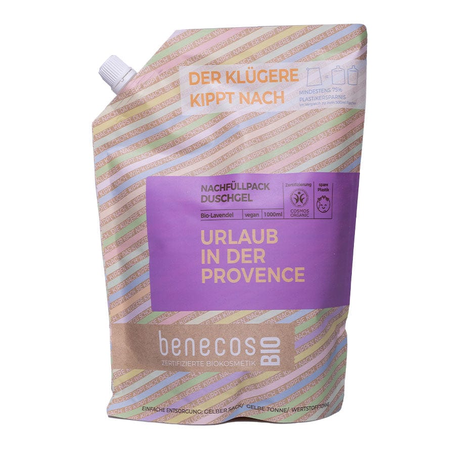 benecosBio Nachfüllbeutel - URLAUB IN DER PROVENCE Duschgel 2in1 Bio Lavendel Haut und Haar 500ml