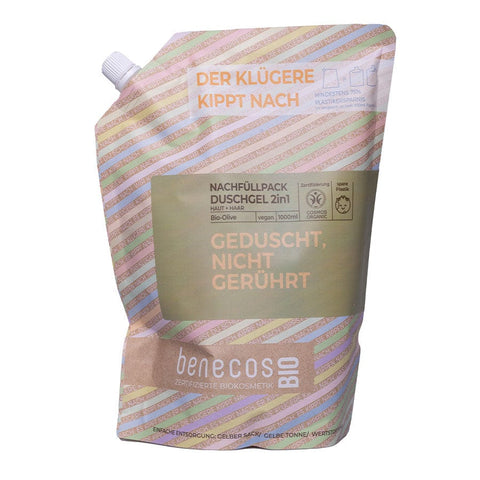 benecos Nachfüllbeutel - Olive Duschgel 2in1 Bio Haut und Haar 1L
