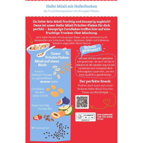 Bauck Mühle Hafer Müsli Früchte + Flakes Demeter glutenfrei Bio 425g