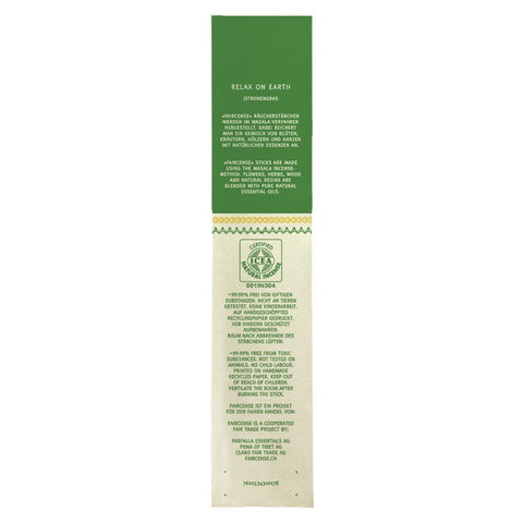 Farfalla Lemongrass / Relax on Earth, Faircense Incense Sticks Organic 15g