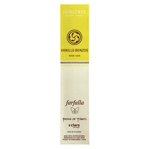 Farfalla Vanilla/Benzoin / Good Luck, Faircense Incense Sticks Organic 15g