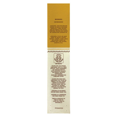 Farfalla Cinnamon / Warming, Faircense Incense Sticks Organic 15g
