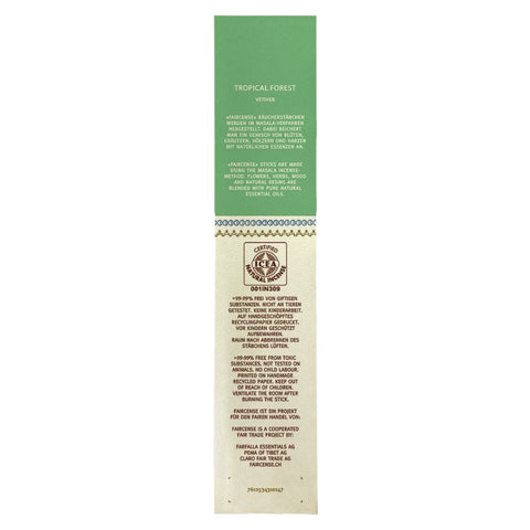 Farfalla Vetiver / Tropical Forest, Faircense Incense Sticks Organic 15g