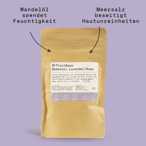 PlantBase Bath Salt Lavender/Rose Organic, 160g