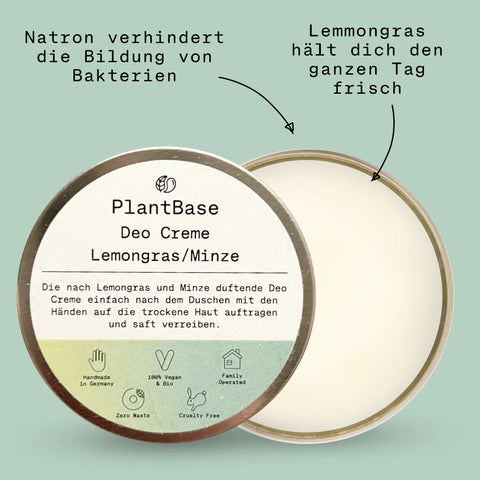 PlantBase Deo Creme Lemongrass/ Minze Bio 50ml MHD 30.06.2025