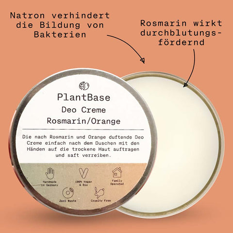 PlantBase Deodorant Cream Rosemary/Orange Organic 50ml Best Before 30.04.2026