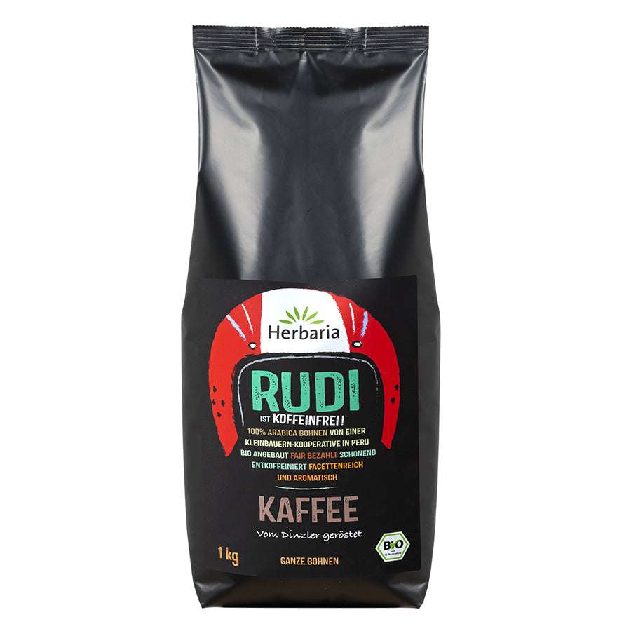 Herbaria Kaffee Rudi entkoffeiniert 1 kg ganze Bohne Bio