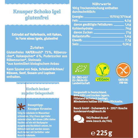 Bauck Mühle Bio Knusper Choco Igel Hafer (225g) glutenfrei