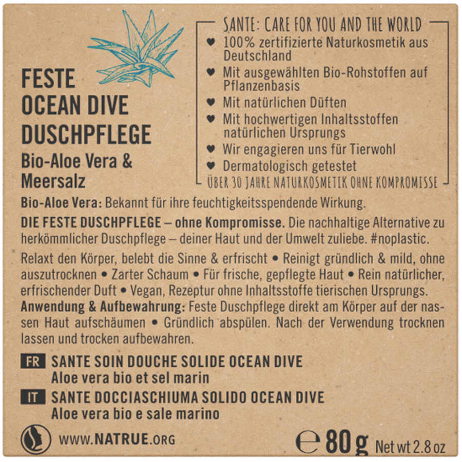 Sante Naturkosmetik Feste Duschpflege Ocean Dive Bio 80g