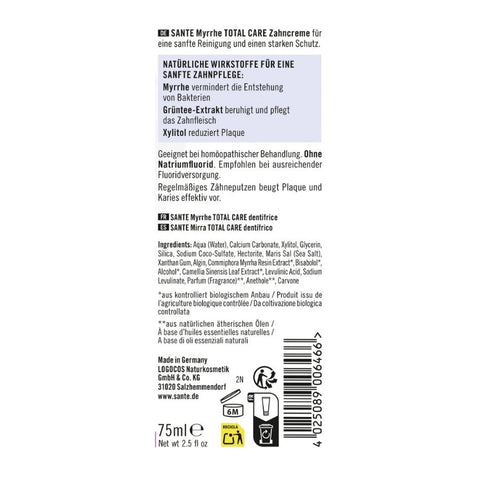 Sante Naturkosmetik Total Care Toothpaste Myrrh Organic 75ml