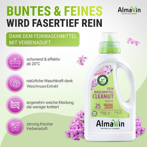 AlmaWin Cleanut Feinwaschmittel Palmölfrei, Recyclingflasche 750 ml Bio