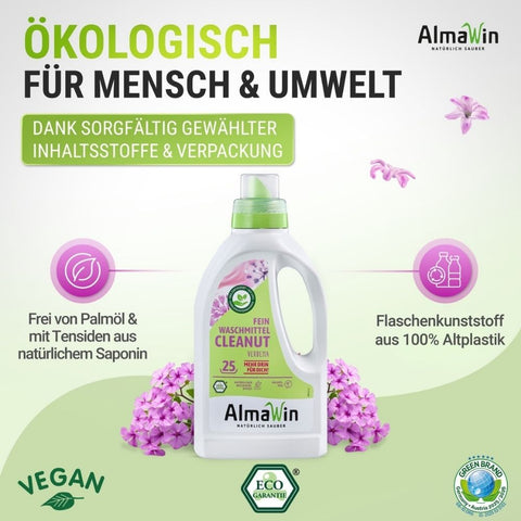 AlmaWin Cleanut Feinwaschmittel Palmölfrei, Recyclingflasche 750 ml Bio