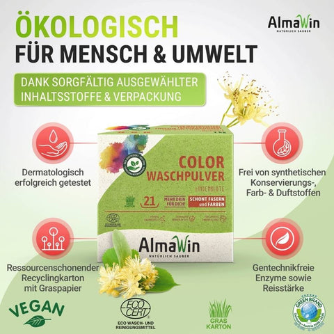 AlmaWin Color Washing Powder Linden Blossom 1kg Organic 