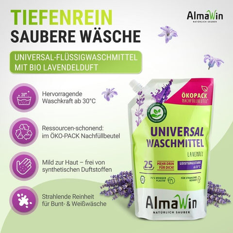 AlmaWin Universal Waschmittel 1,5l Lavendel Bio