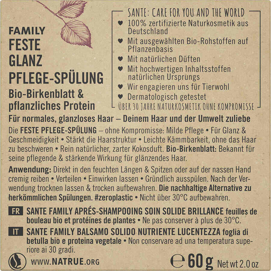 Sante Naturkosmetik Family Feste Glanz Pflege-Spülung Bio 60g