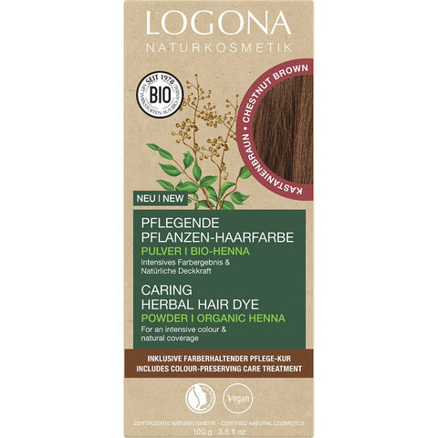 Logona Nourishing Herbal Hair Color Powder Chestnut Brown Organic, 100g