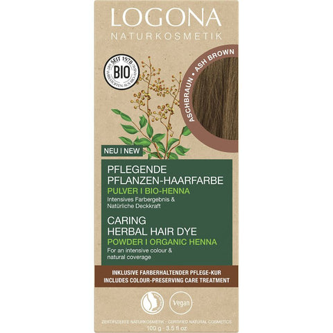 Logona Nourishing Plant Hair Color Powder Ash Brown Organic, 100g