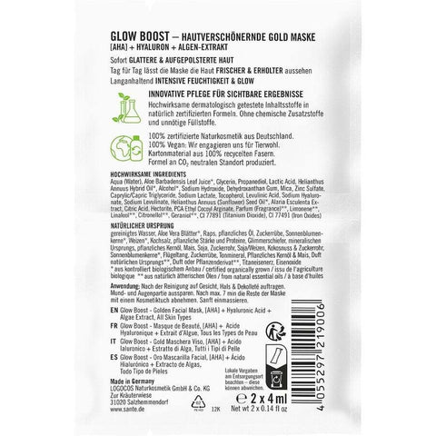 Sante Naturkosmetik Glow Boost Skin Beautifying Gold Mask Organic 2x4ml