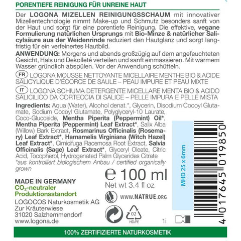 Logona Micellar Cleansing Foam Organic, 100 ml