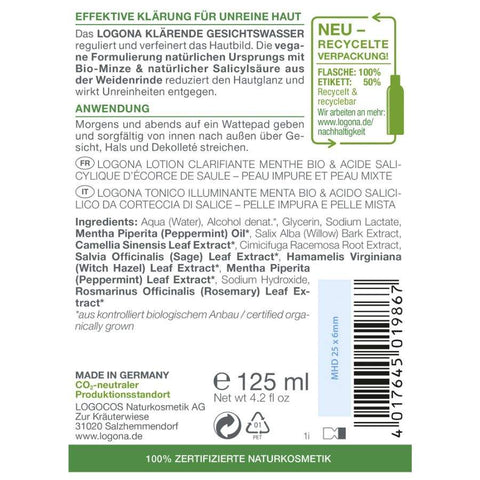 Logona Clarifying Facial Toner Organic, 125 ml