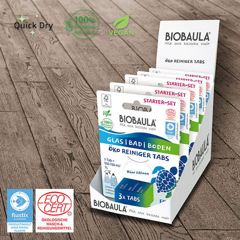 BioBaula starter set - glass/bath/floor ECO cleaner 3x each 1 tab