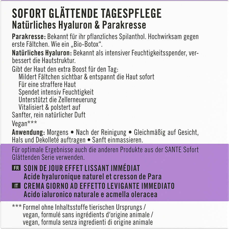 Sante Naturkosmetik Sofort Glättende Tagespflege Bio 50ml