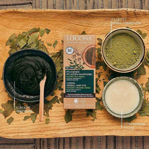 Logona Nourishing Plant Hair Color Powder Amber Brown Organic, 100g