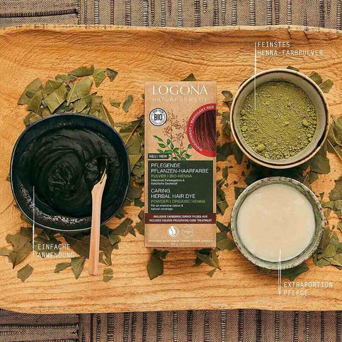 Logona Nourishing Plant Hair Color Powder Mahogany Red Organic, 100g