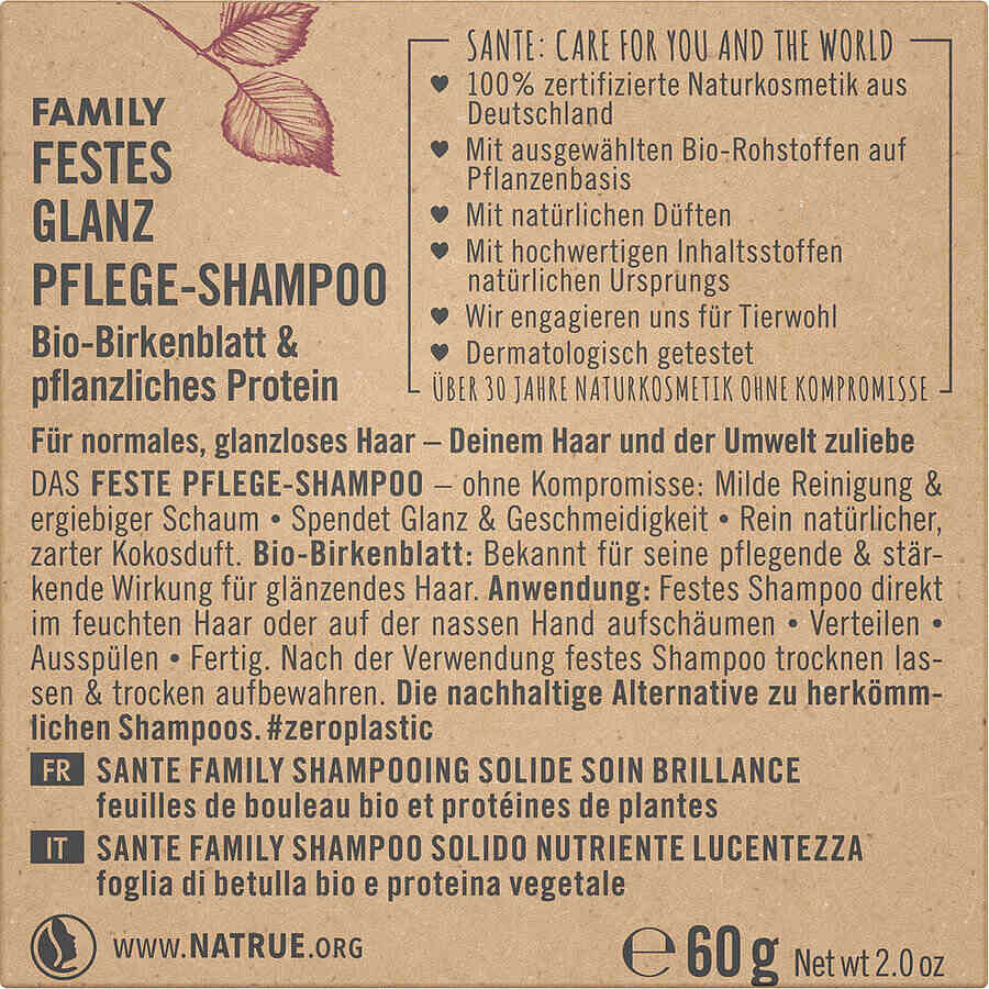 Sante Naturkosmetik Family Festes Glanz Pflege-Shampoo Bio 60g