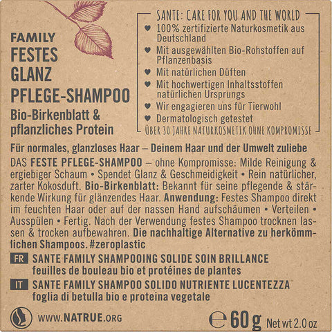 Sante Naturkosmetik Family Solid Shine Care Shampoo Organic 60g