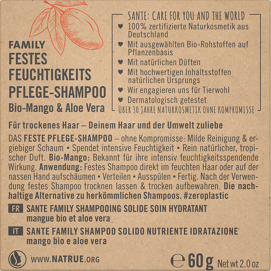 Sante Naturkosmetik Family Festes Feuchtigkeits Pflege-Shampoo Bio 60g