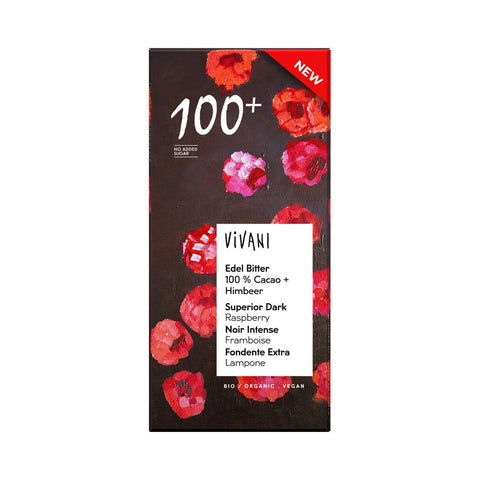 Vivani Edel Bitter 100% + Himbeere Bio, 80 g