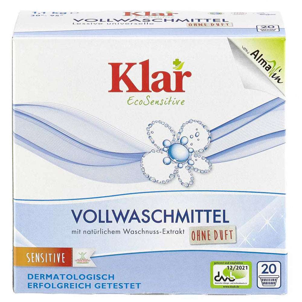 Klar Vollwaschmittel ohne Duft 1,1kg Bio