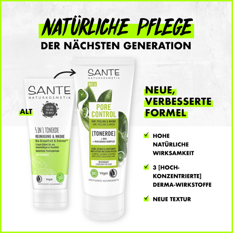 Sante Naturkosmetik Pore Control 5in1 Peeling & Maske Bio 100ml